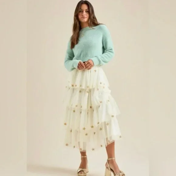 NWT Altar’d State Stars Tulle Tiered Ruffle Midi Fellyn Ballerina Skirt Sz M - Picture 2 of 15